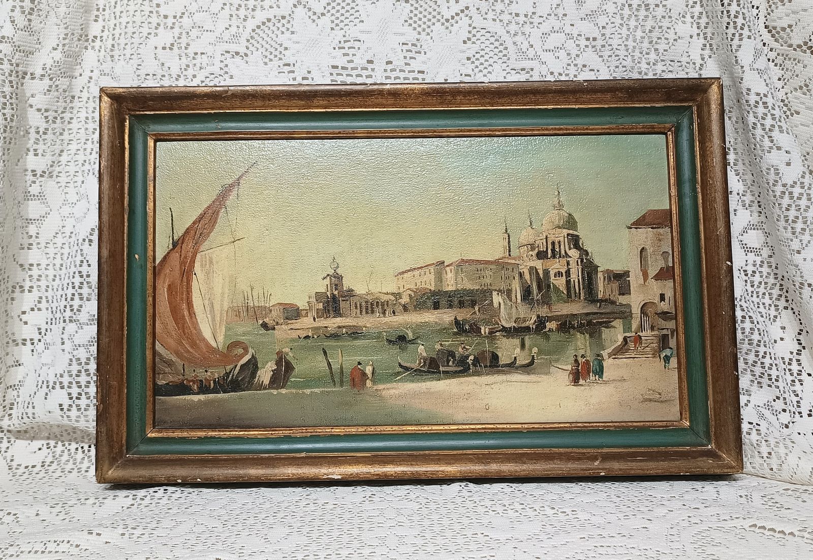 Antique Oil Painting Venitian Scene Santa Maria Della Salute Framed.