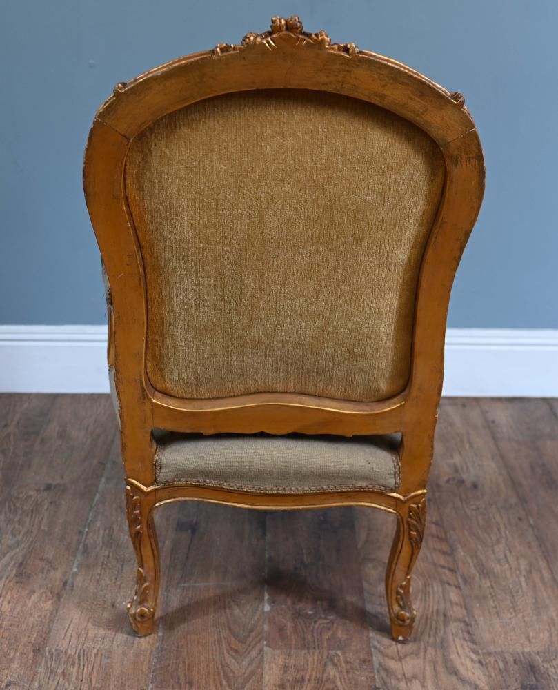 Furniture Pair French Armchairs Louis XV Gilt Fauteuil Needlepoint photo