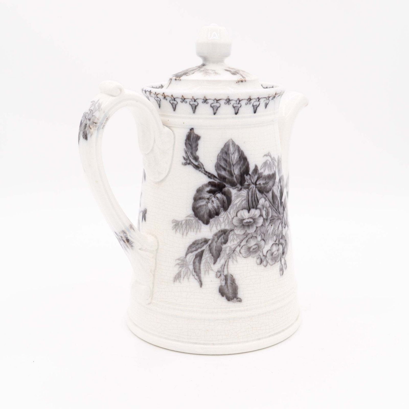 Antique French Teapot   Black Transferware “Flore"   U&C Sarreguemines   1880s photo for sale