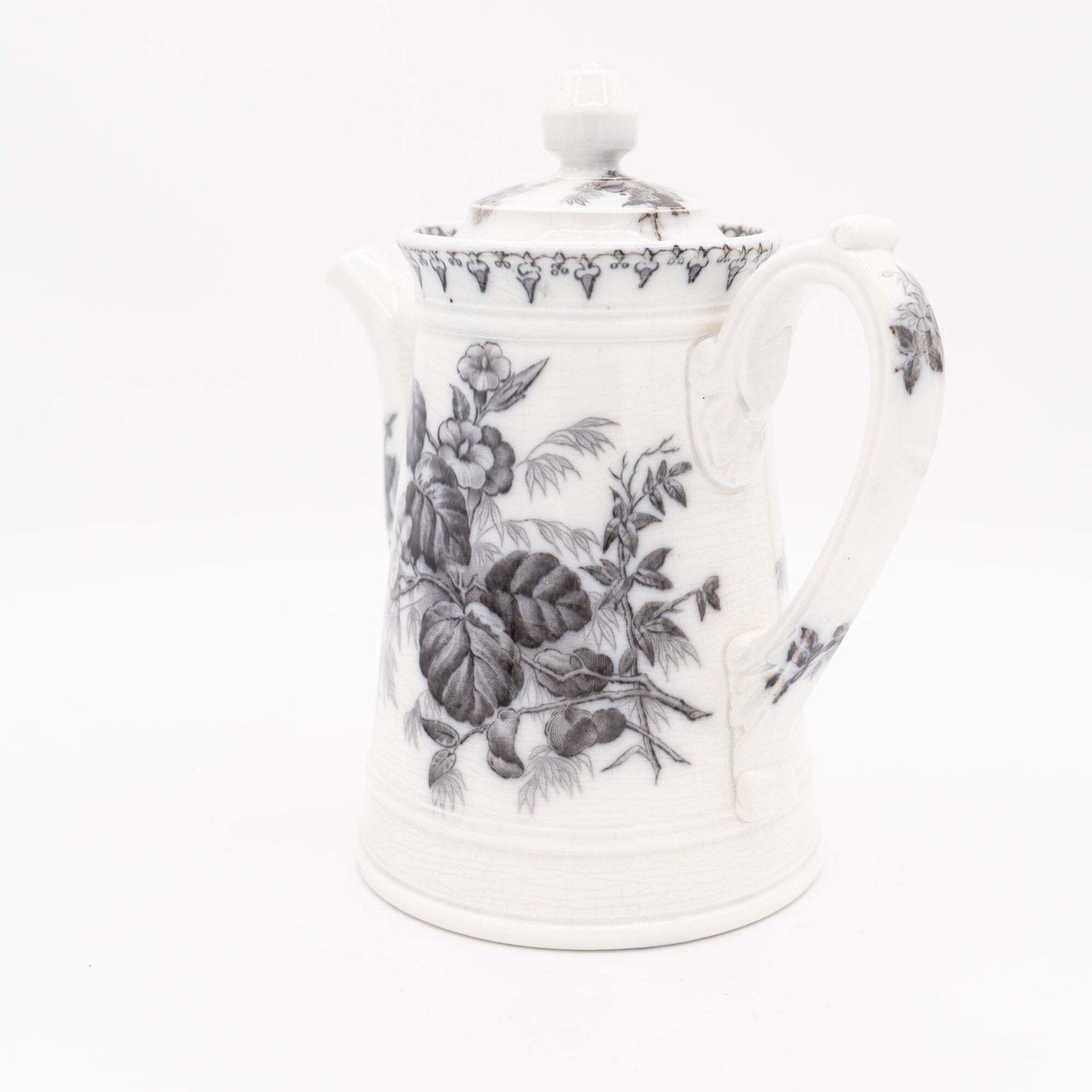 Antique French Teapot   Black Transferware “Flore"   U&C Sarreguemines   1880s photo Home Decor