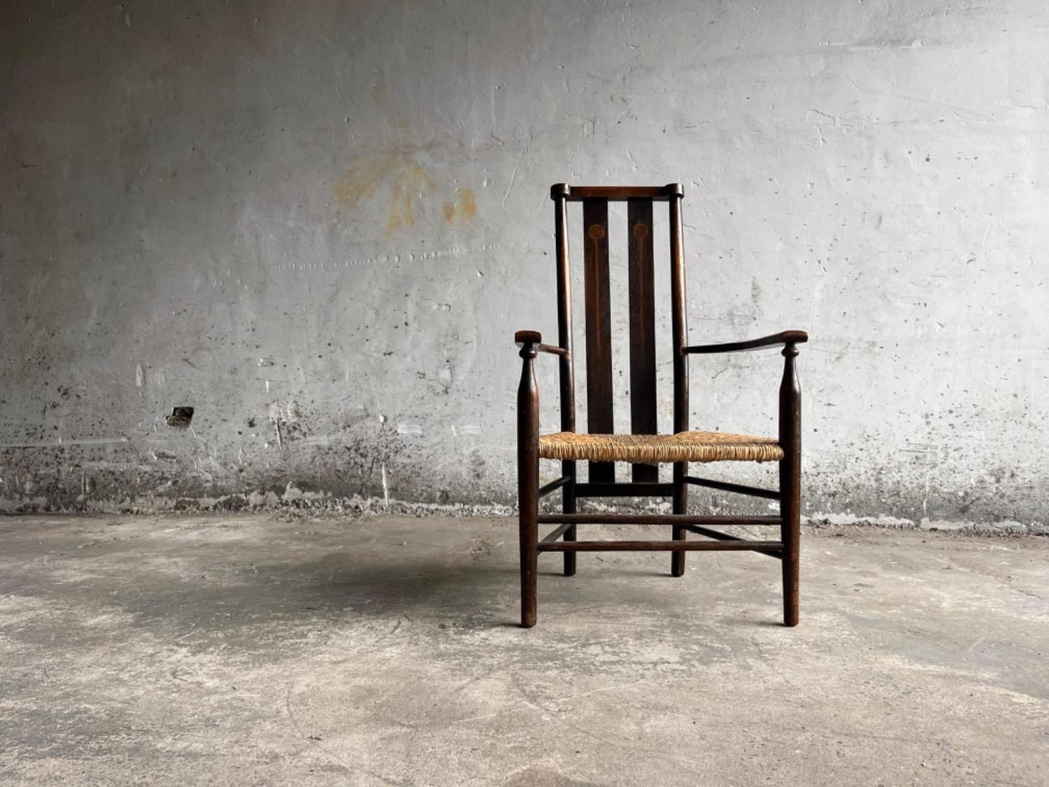 photo vinterior Vintage Arts And Crafts Chair With Rush Seat