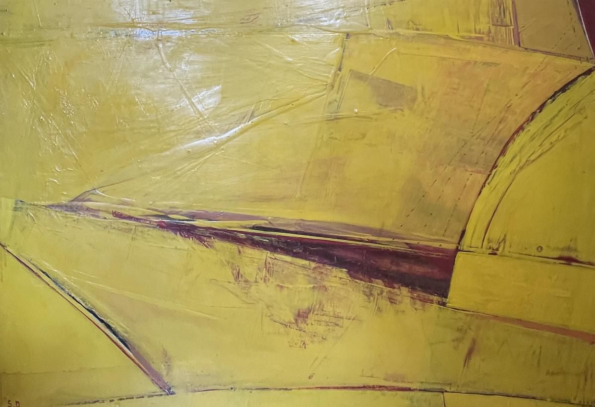Serge Detriaux, Gele Abstracte Compositie, Olie Op Paneel, 1982