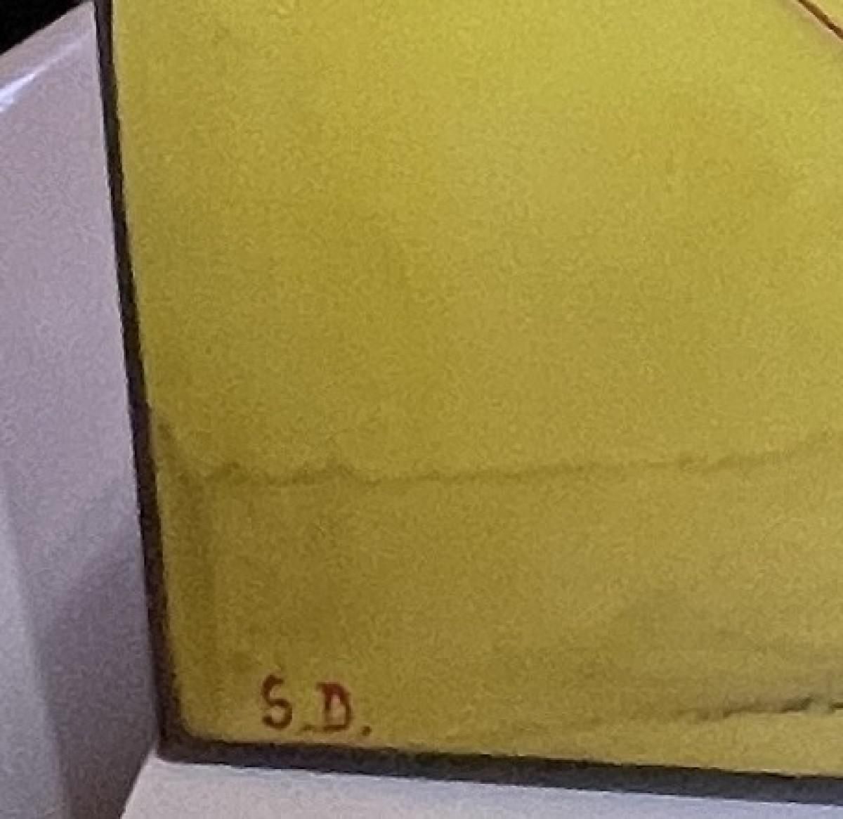 photo for sale Serge Detriaux, Gele Abstracte Compositie, Olie Op Paneel, 1982