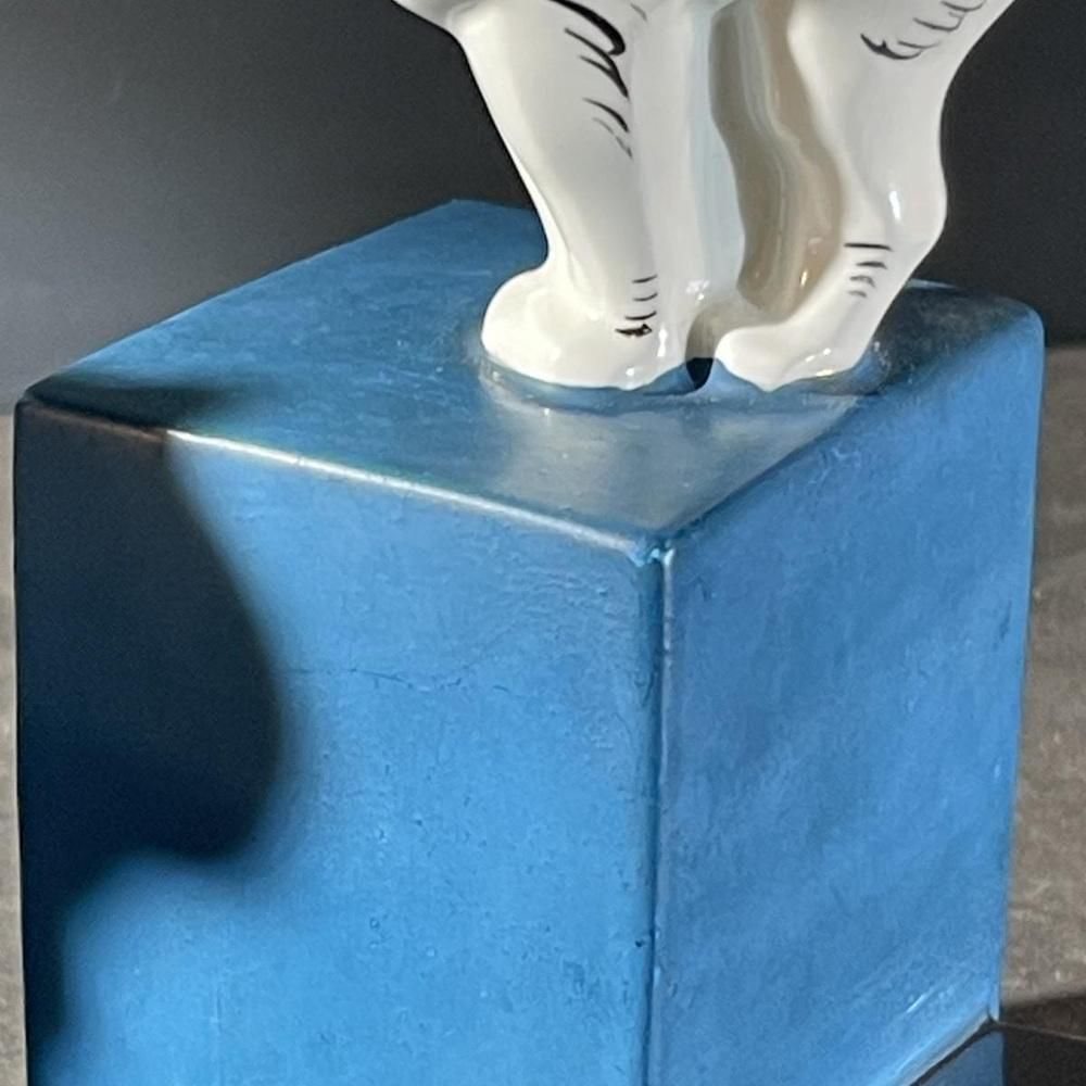 Art Deco Asymmetrical Bookends In White Blue Chrome & Ceramic, 1930s, Set Of 2 photo for sale