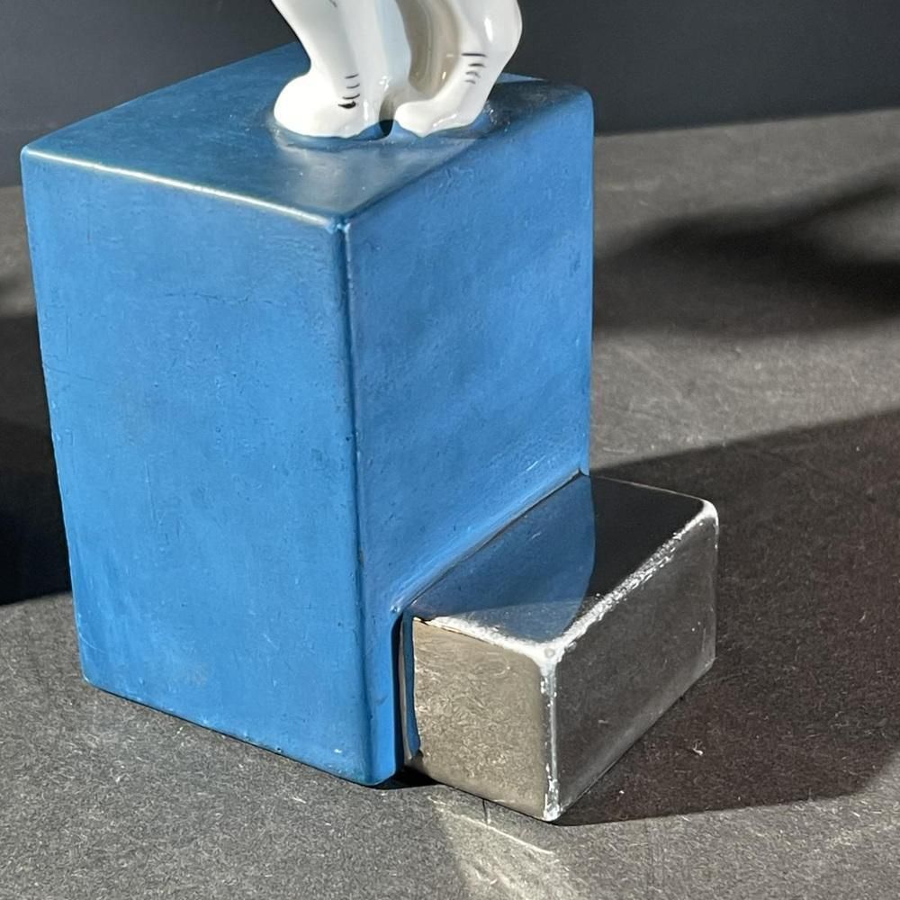 photo furniture Art Deco Asymmetrical Bookends In White Blue Chrome & Ceramic, 1930s, Set Of 2