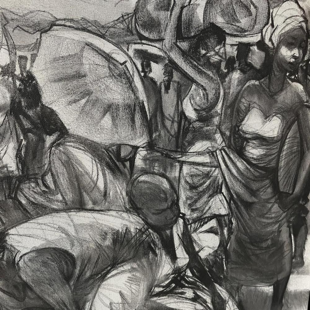 Denis Matemo, Market Scene, Charcoal On Canvas, 2016 photo buy