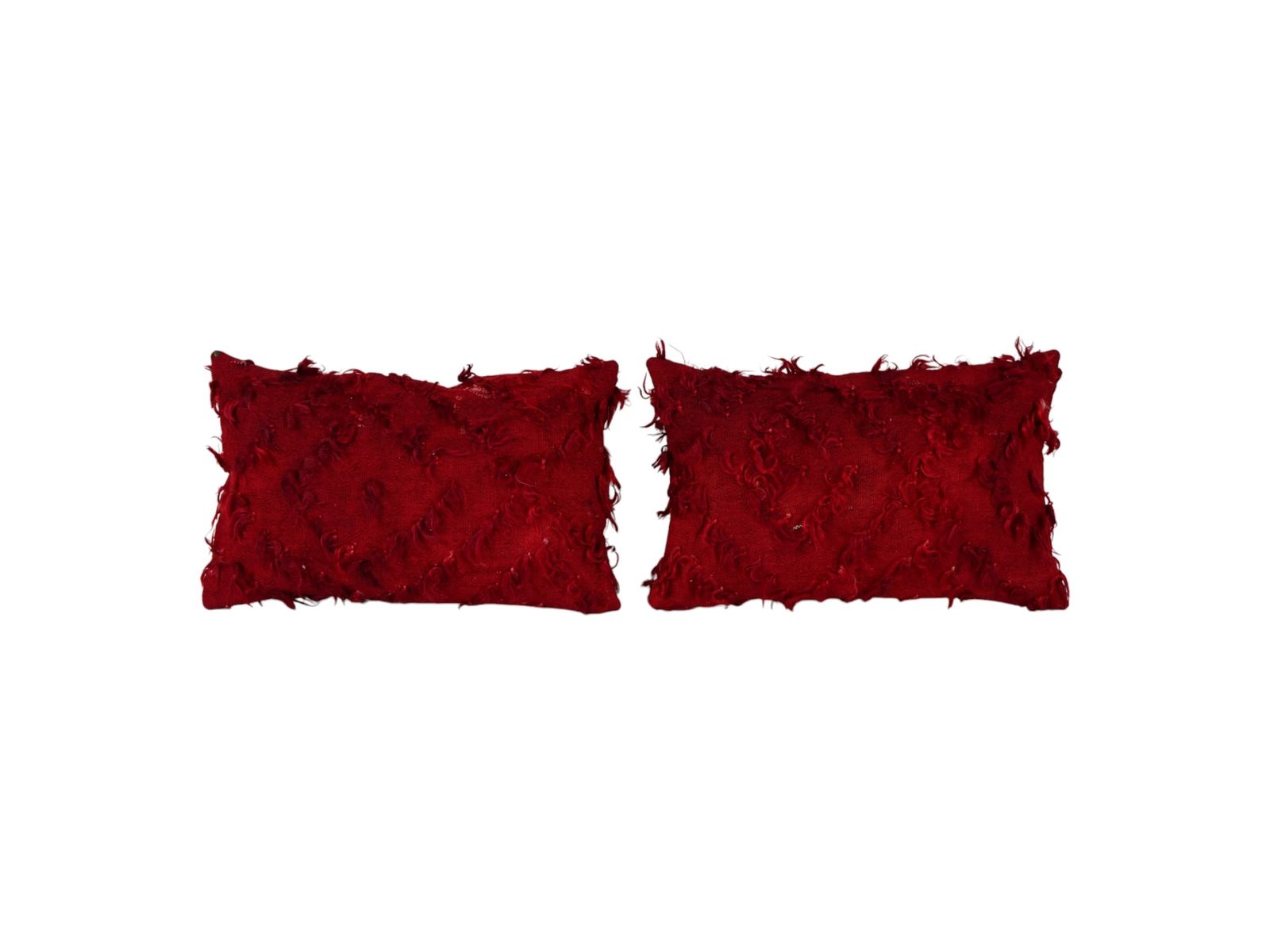 Red Flokati Pillow Cover, Handmade Turkish Tulu Lumbar Cushion, Set Of Two  Decorative Pillow
