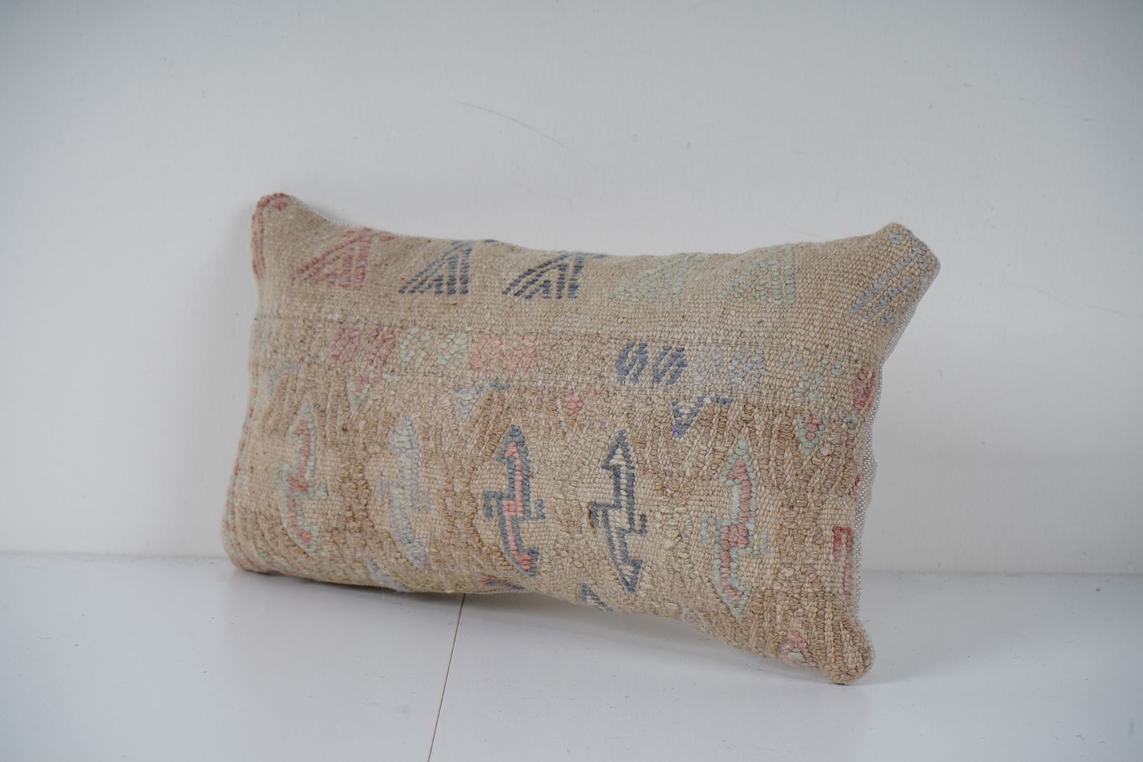 Muted Color Kilim Lumbar Pillow Cover, Vintage Turkish Textile Decor photo Textiles