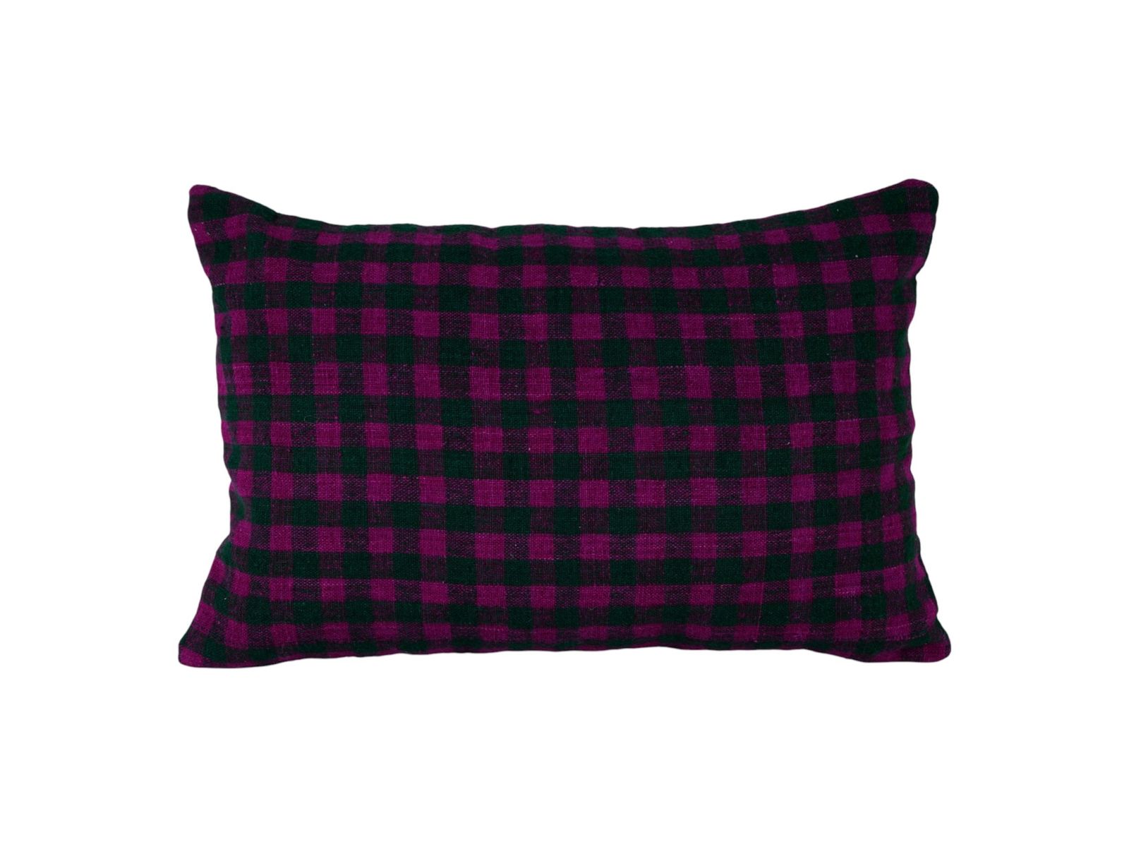 Handwoven Turkish Kilim Lumbar Pillow Cover, Purple Green Check Pattern