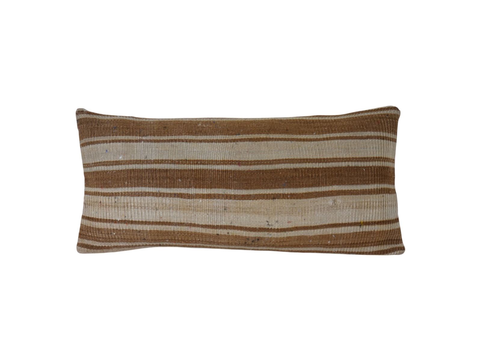 Turkish Kilim Lumbar Pillow Cover, Natural Beige Brown Striped Handmade Cushion