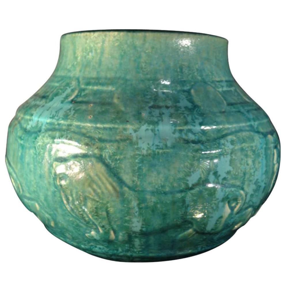 photo for sale Art Deco Lions Vase In Bouffioulx Sandstone By Roger Guerin, 1930s