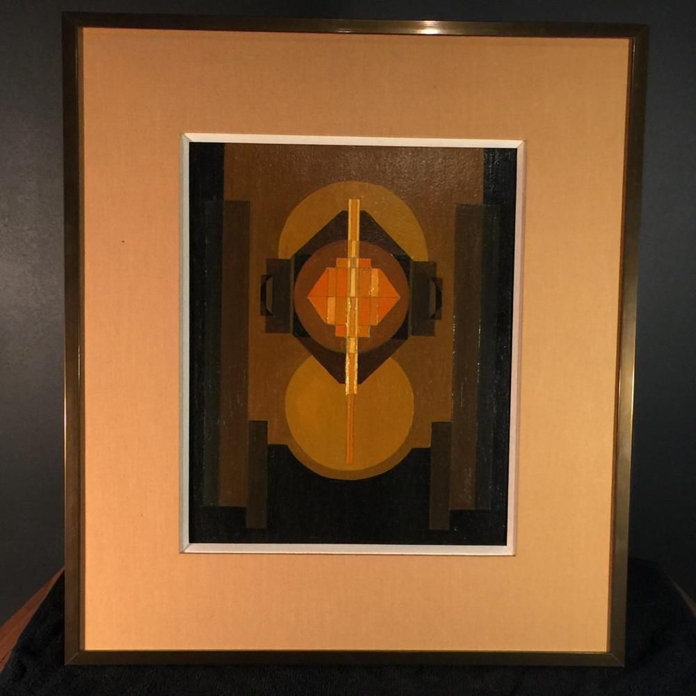 Jean Boquet, Geometric Abstraction, Oil On Panel, 1940s photo furniture
