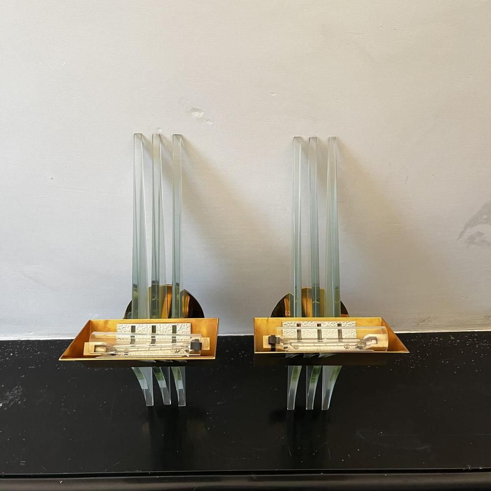 Hollywood Regency Wall Lights In Gilded Brass Bases, 1970, Set Of 2 photo Lighting