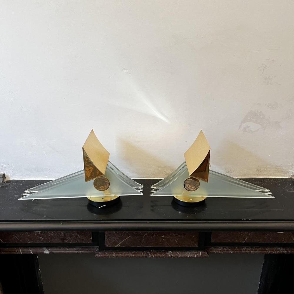 Hollywood Regency Wall Lights In Gilded Brass Bases, 1970, Set Of 2 photo 945.0