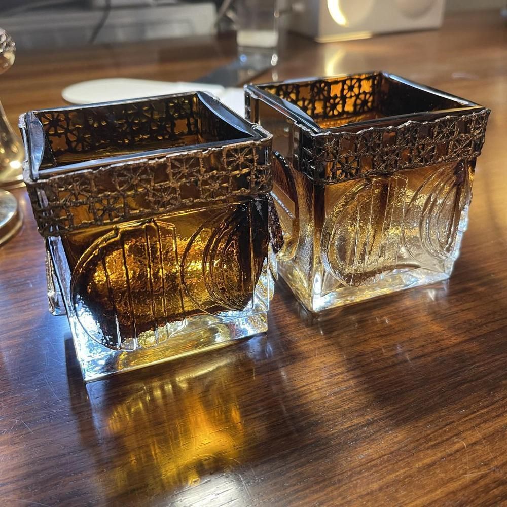 Smoked Brutalist Glassware Set By Timo Sarpaneva For Oy Kumela Ltd, 1972, Set Of 12 photo vintage