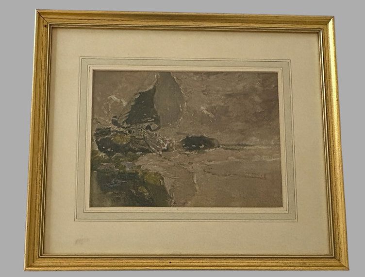 Mid 20th Century Oil Seascape – Ship On The Rocks