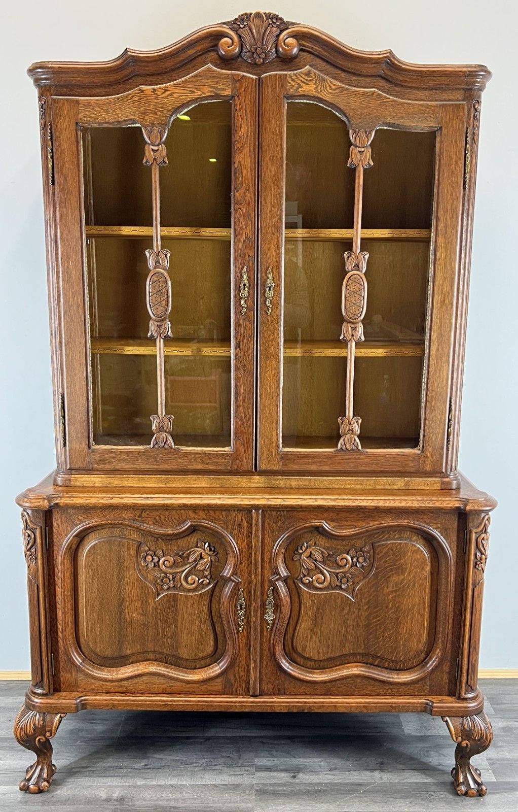 Bookcase Vintage French Louis XIV Style Oak Display Cabinet Sideboard Lot 4476