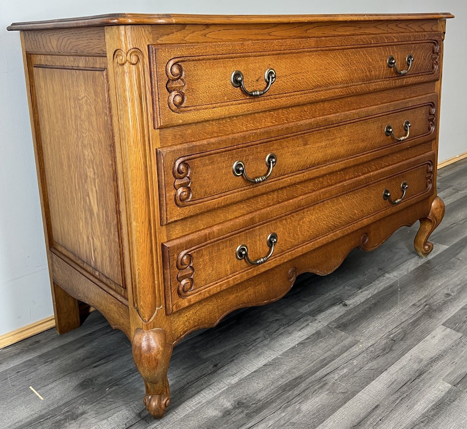 Chest Of Drawers Vintage French Louis Oak 3 Drawers Carved Cabinet Lot 4474 photo furniture