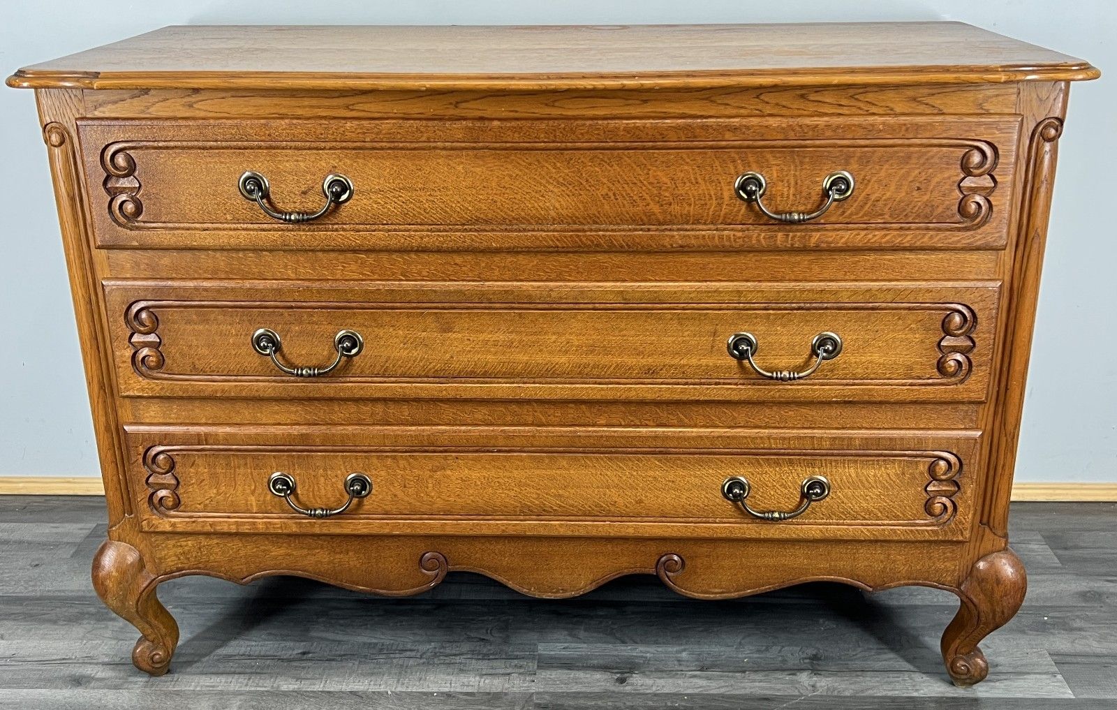 Chest Of Drawers Vintage French Louis Oak 3 Drawers Carved Cabinet Lot 4474 photo for sale