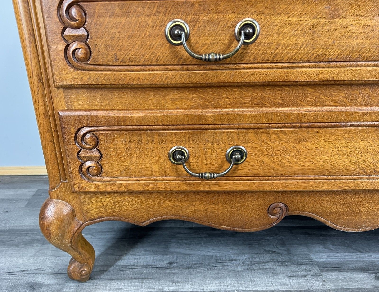 Chest Of Drawers Vintage French Louis Oak 3 Drawers Carved Cabinet Lot 4474 photo 369.0