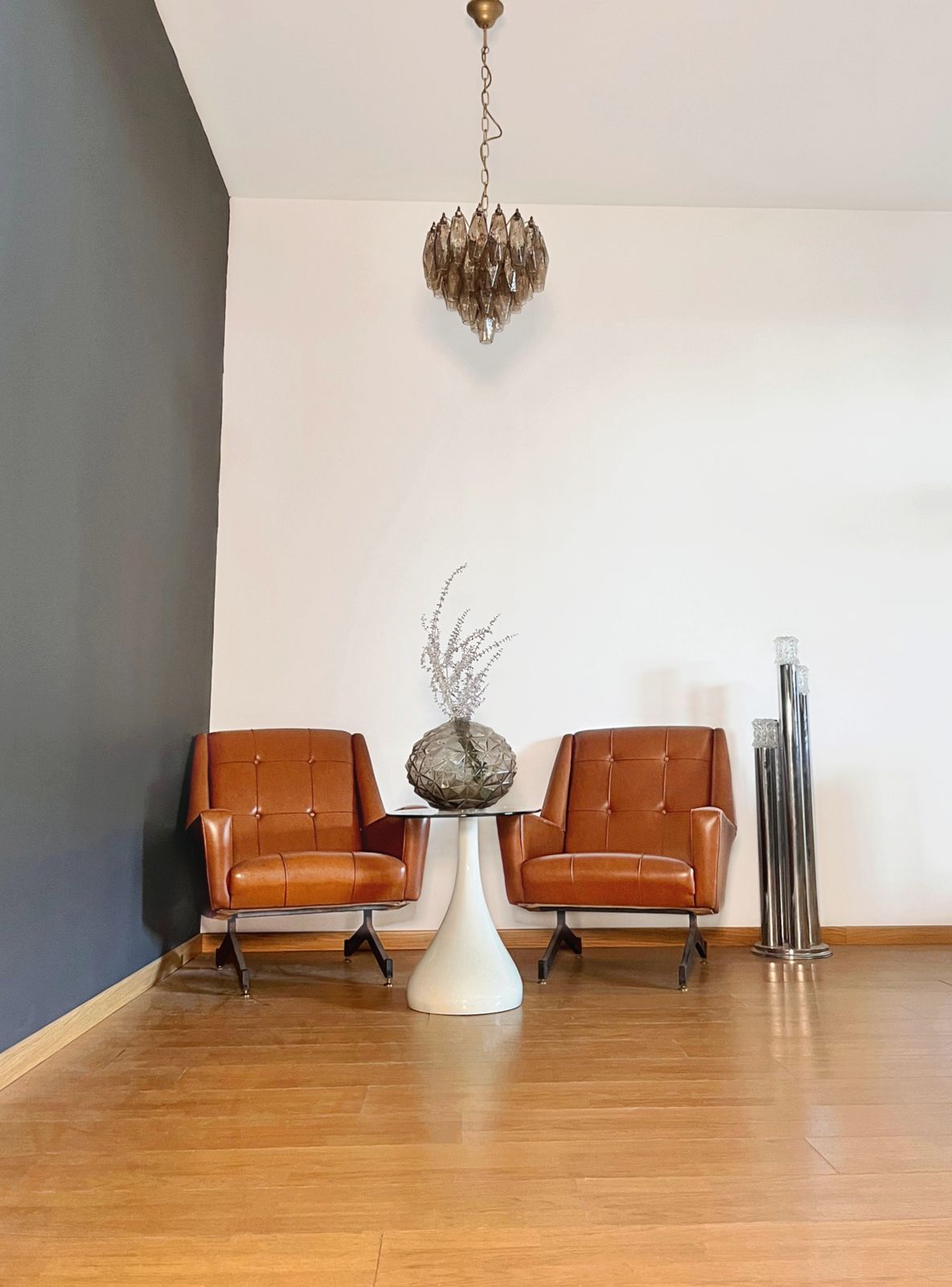 Elegant Murano Poliedri Chandelier   Carlo Scarpa Design   Smoked Glasses photo furniture