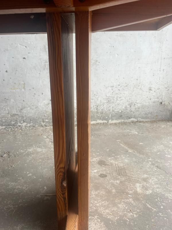 Brutalist Pine Trestle Table In The Style Of Pierre Chapo, 1970s photo Furniture