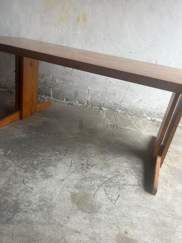 Brutalist Pine Trestle Table In The Style Of Pierre Chapo, 1970s photo buy
