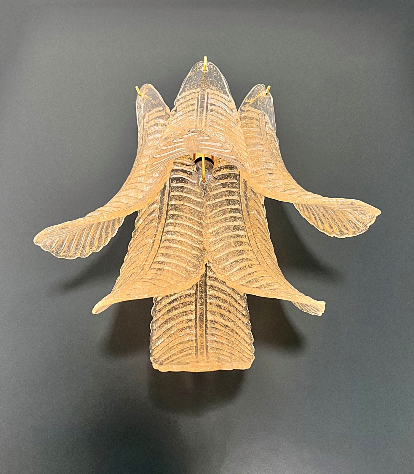 photo for sale Pair Of Vintage Murano Felci Wall Sconces – Gold Glass Petals