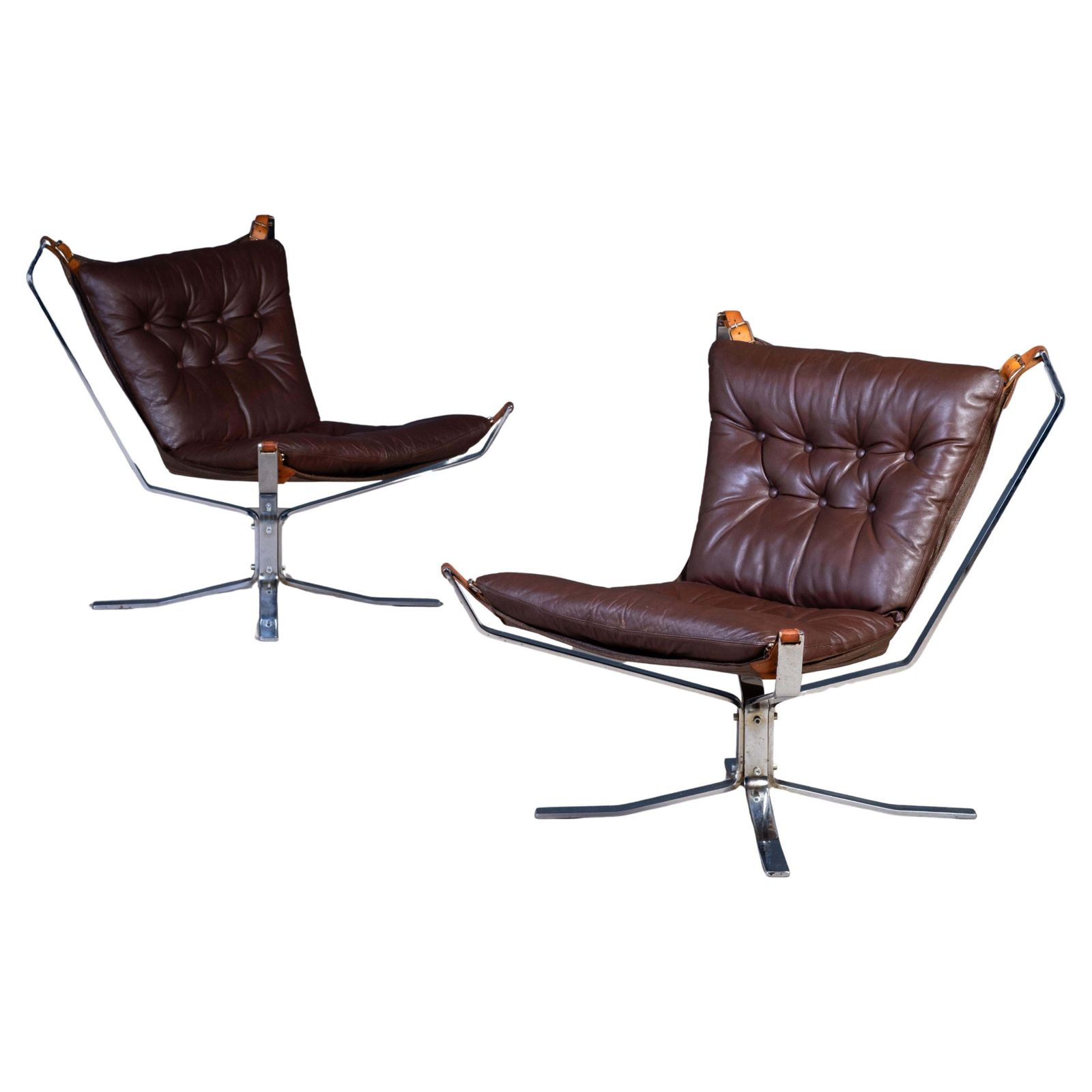 Pair Of 'Superstar' Leather Armchairs With Steel Frame, 1970s