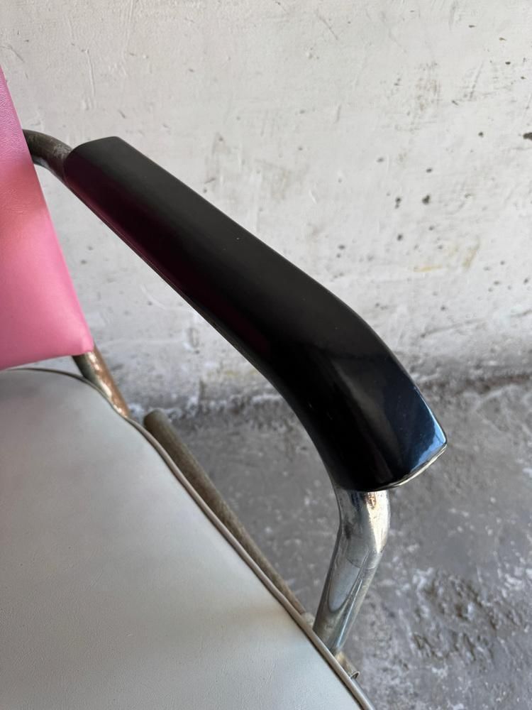 Set Of Vintage Barber Chairs In Pink And Silver, 1950s photo Furniture