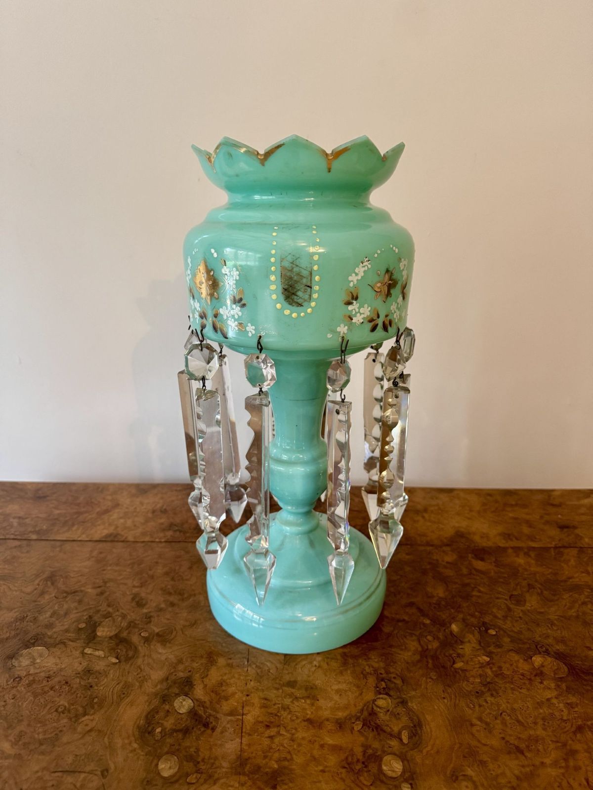 Pretty Quality Large Victorian Turquoise Glass Lustre photo furniture