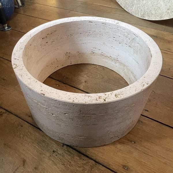 Round Travertine Coffee Table With Central Cylindrical Base By Angelo Mangiarotti For Up & Up, 1970s photo vintage