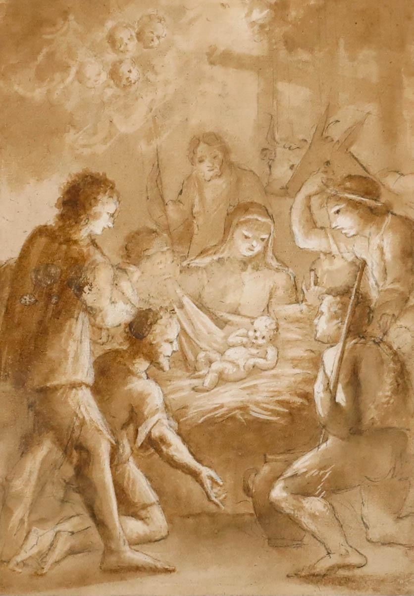 19th Century Pen And Ink Drawing Adoration Of The Shepherds photo furniture