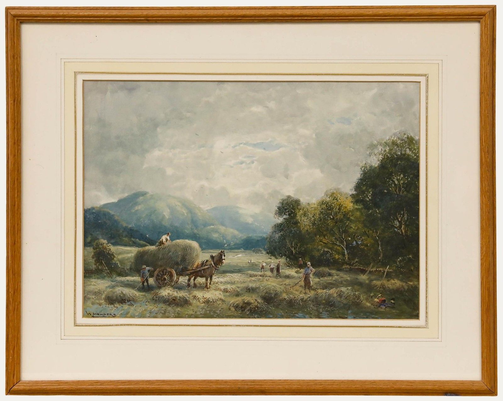 William Manners Rba (1860 1930)  Watercolour, Haymaking Near The Langdale Pikes