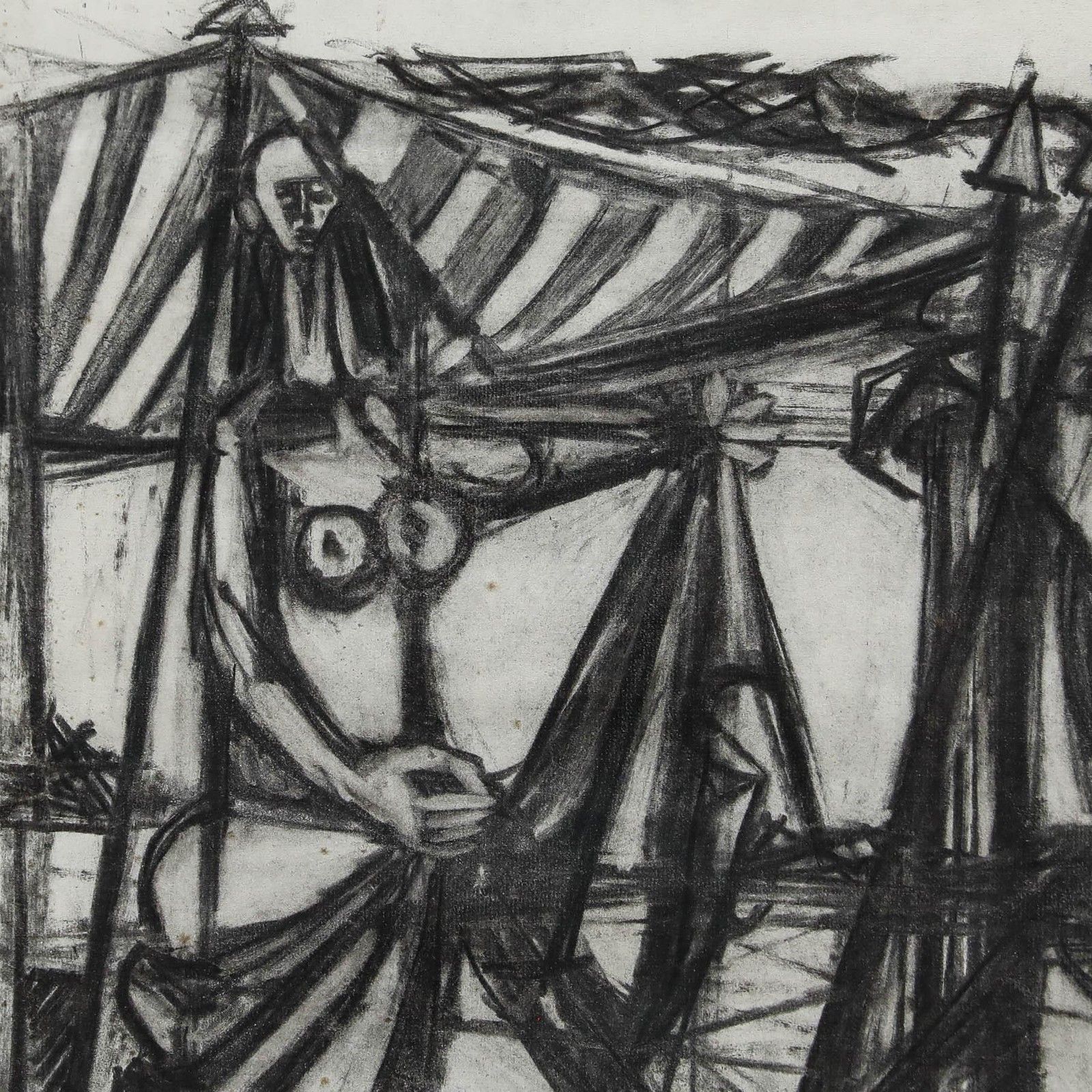 Christian Julia (1921 1991) Mid 20th Century Charcoal Drawing, At Work photo Art
