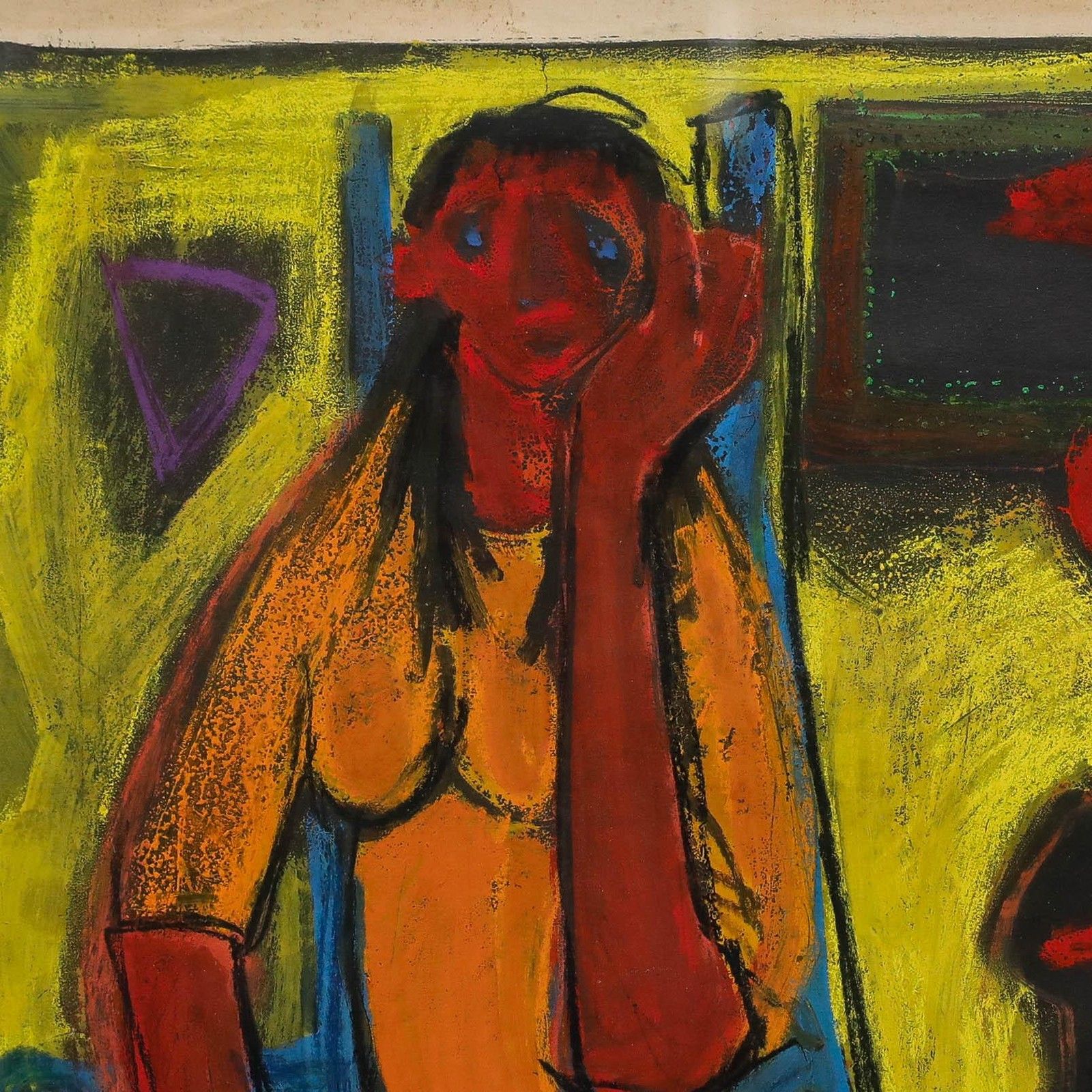 Christian Julia (1921 1991) Mid 20th Century Mixed Media, Lady And Sculpture photo Art