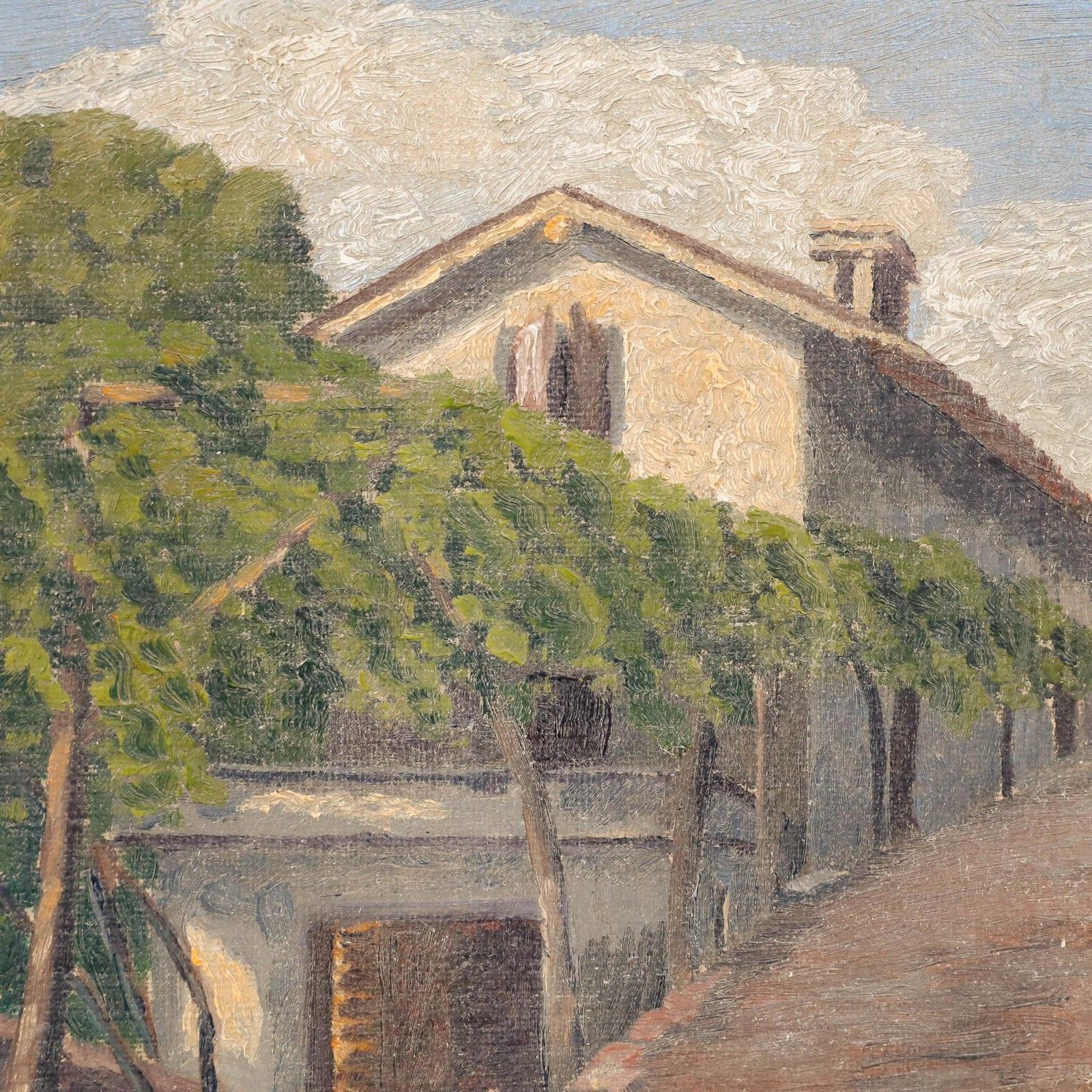Reineu French School 1940 Oil, Village Street photo Art