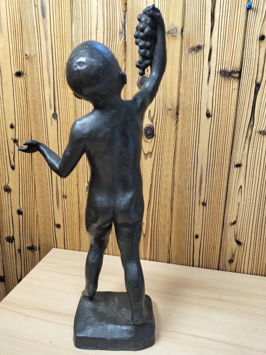 Italian Antique (Early 20thc) Large Bronze Statue Of A Boy (Baccus?) Eating Grapes photo for sale