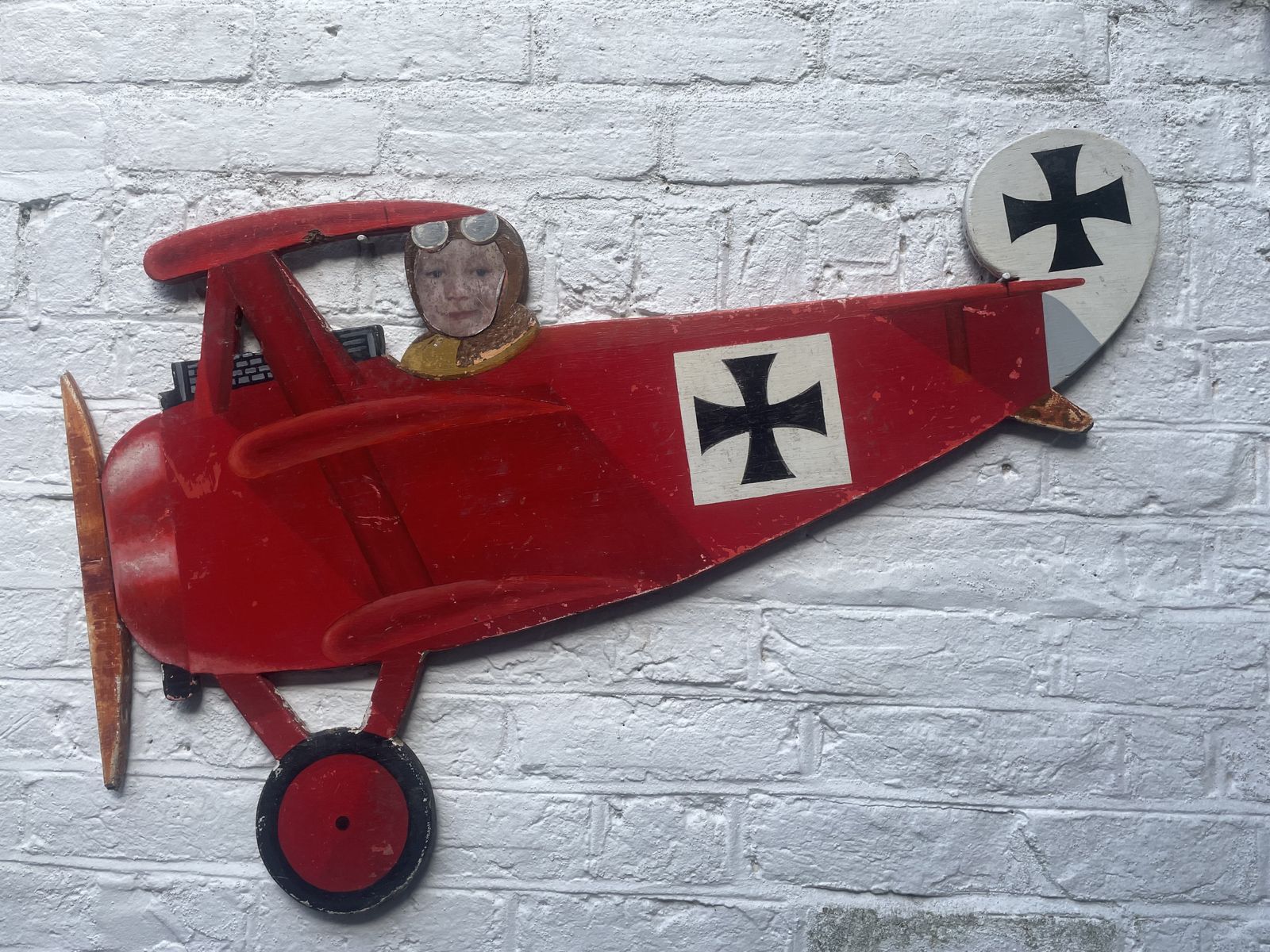 Vintage Hand Painted Bi Plane On Board ( Red Baron )