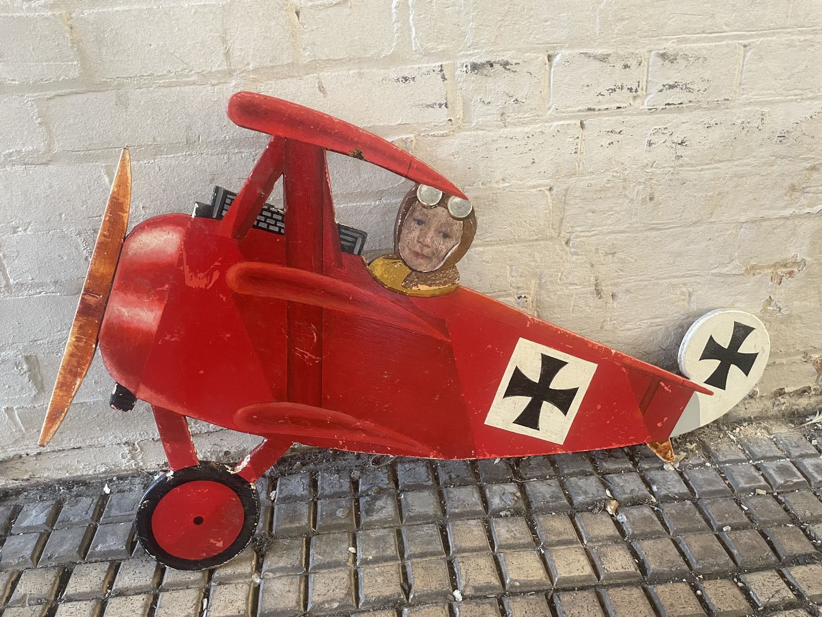 Vintage Hand Painted Bi Plane On Board ( Red Baron ) photo Art