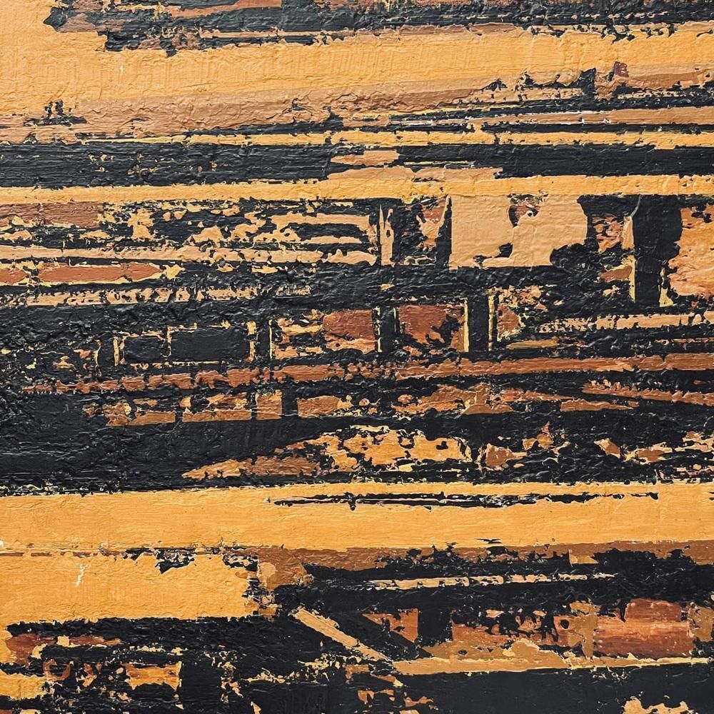 Serge Detriaux, Abstract Orange And Black Composition, Oil On Panel, 1998 photo vinterior