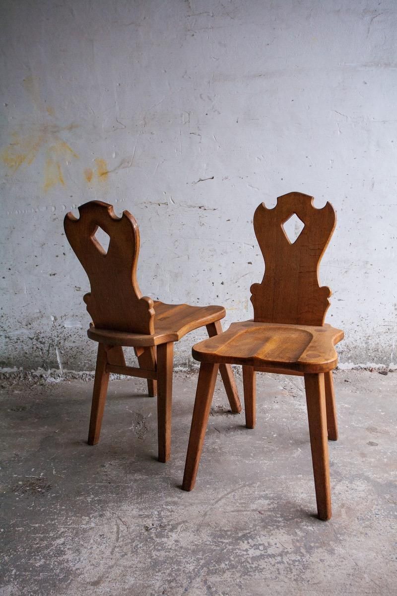 Brutalist Oak Wooden Chairs, Set Of 2 photo for sale