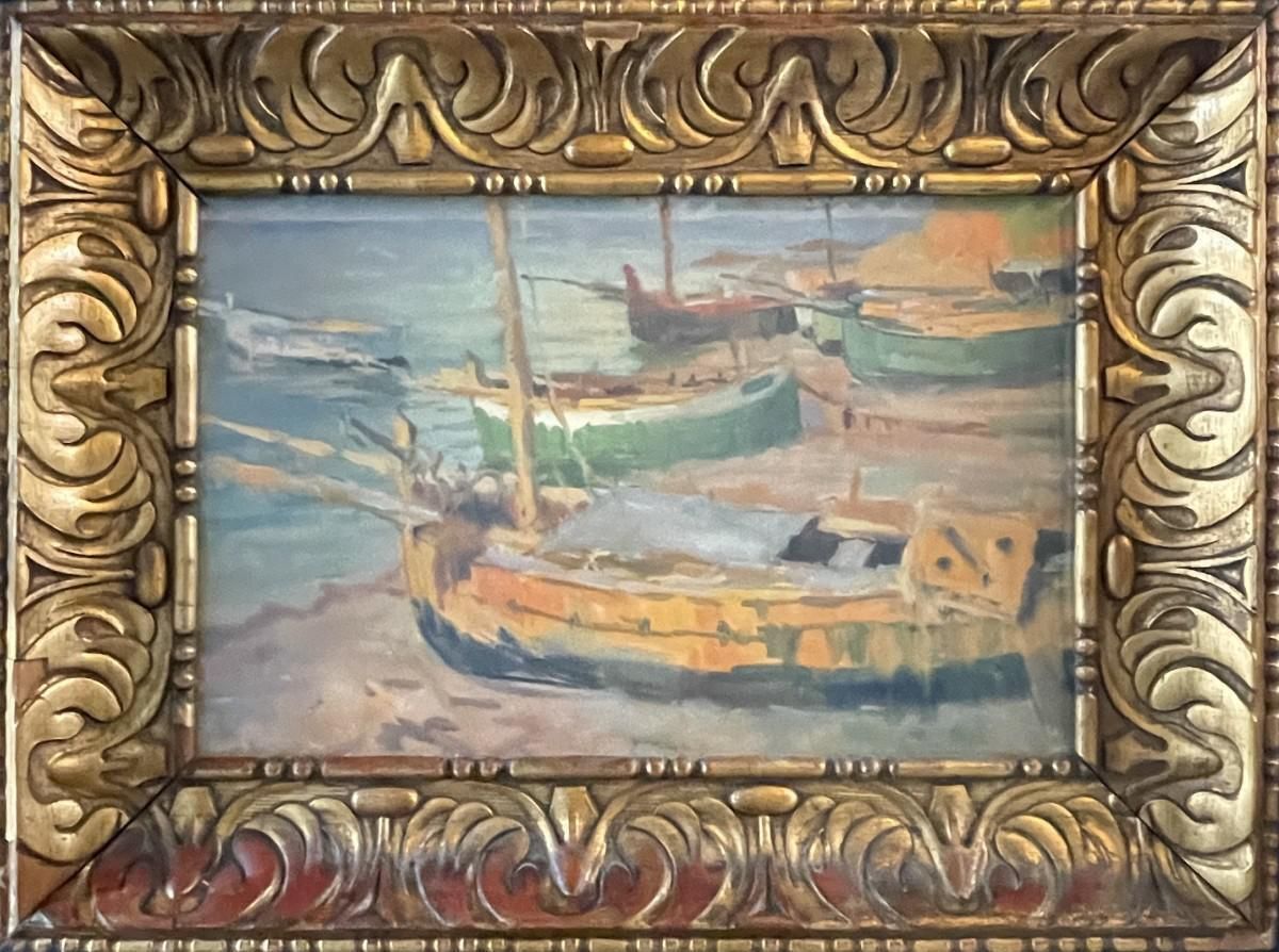 Jules Van De Leene, Stranded Boats, Gouache, Jaren 1920 photo for sale