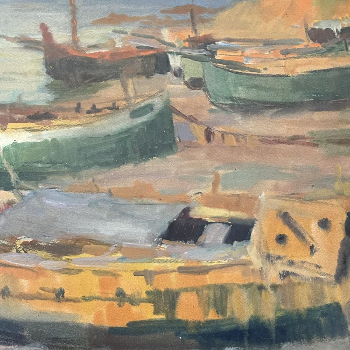 Jules Van De Leene, Stranded Boats, Gouache, Jaren 1920 photo vinterior
