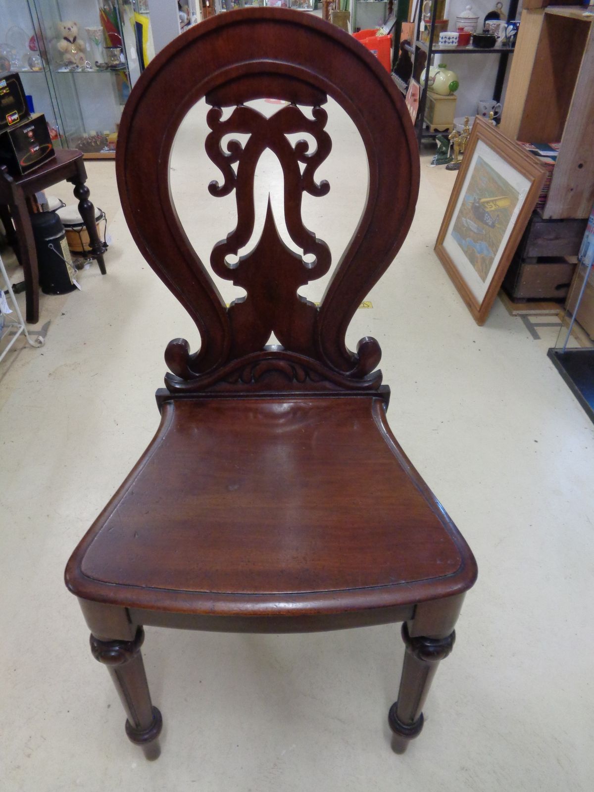 Heavy Mahogany Hall Chair, Mid 20th Century