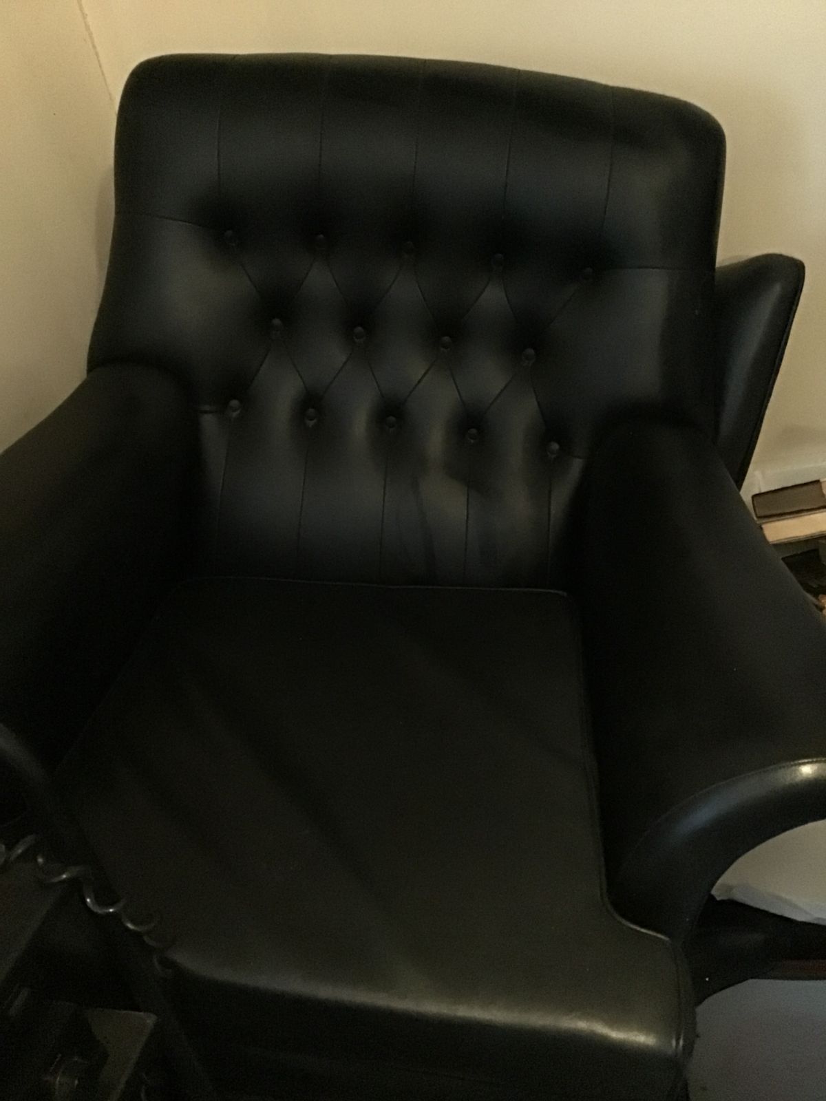 4 Big Black Leather Swivel Semi Recliner Armchairs Plus One Black Removal Footrest photo 350.0
