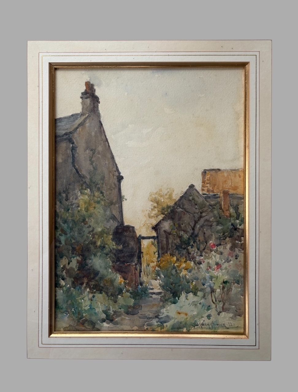 Owen Bowen (1873–1967), “Cottage Garden”, Watercolour, 1922 photo furniture