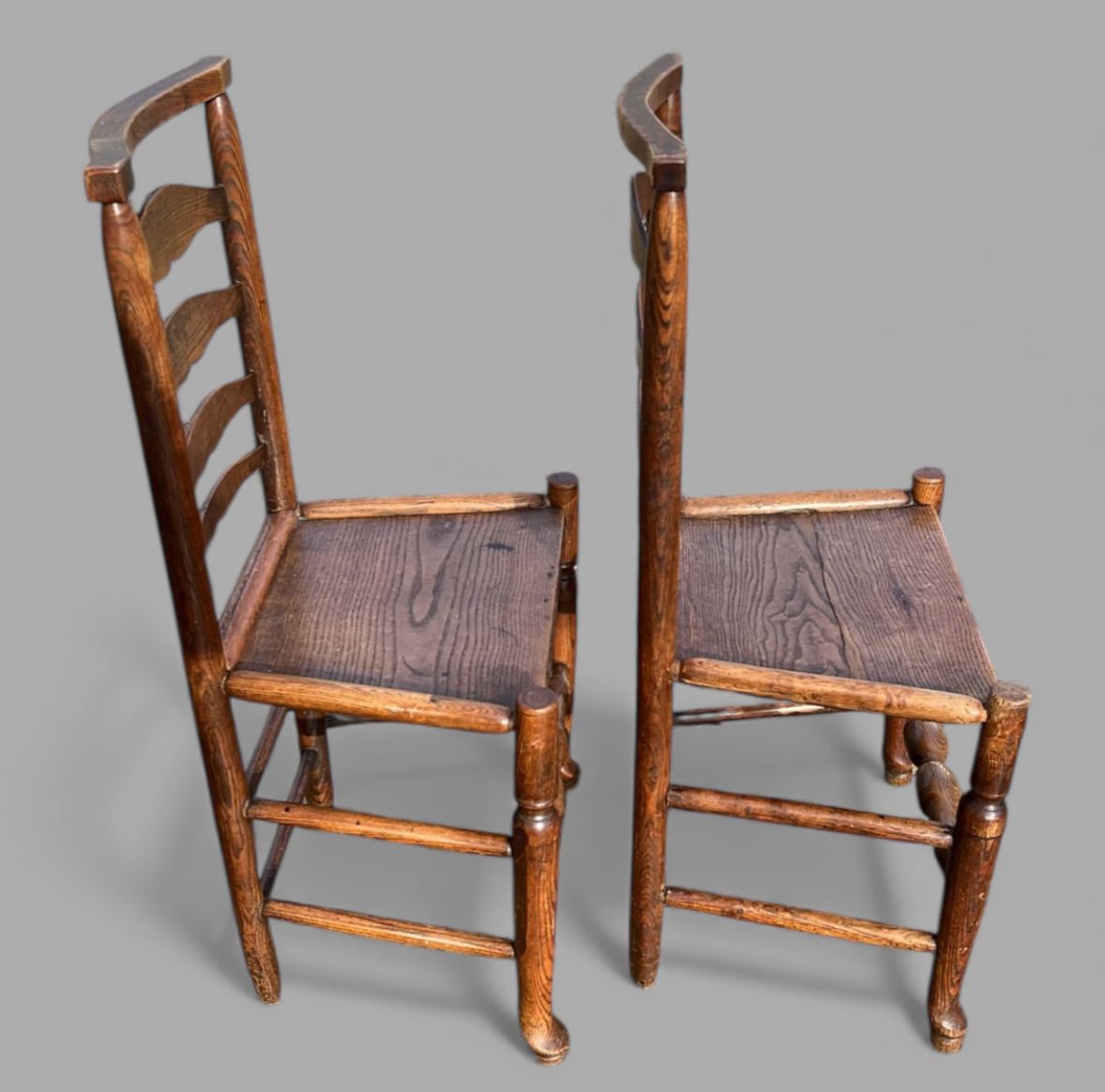 Pair Of Antique English Country Ladder Back Chairs (C.1890–1920) photo furniture
