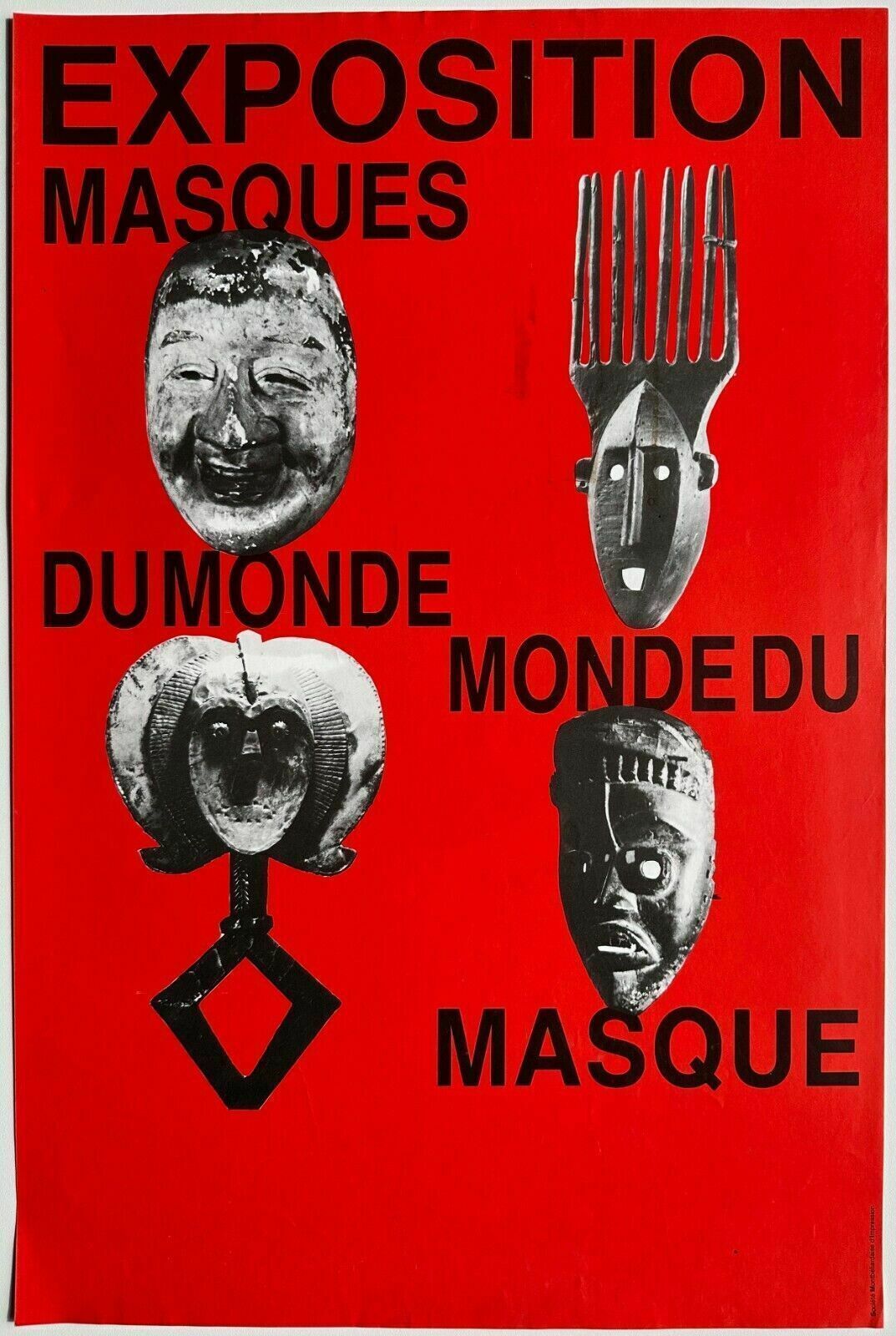 African Art   Poster Affiche 1985 Expo Bourges Masques Du Monde Masks