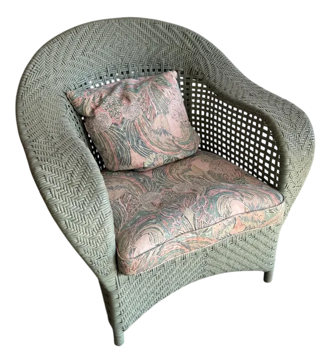 Vintage Wicker Lounge Chair With Pastel Cushions, 1980s